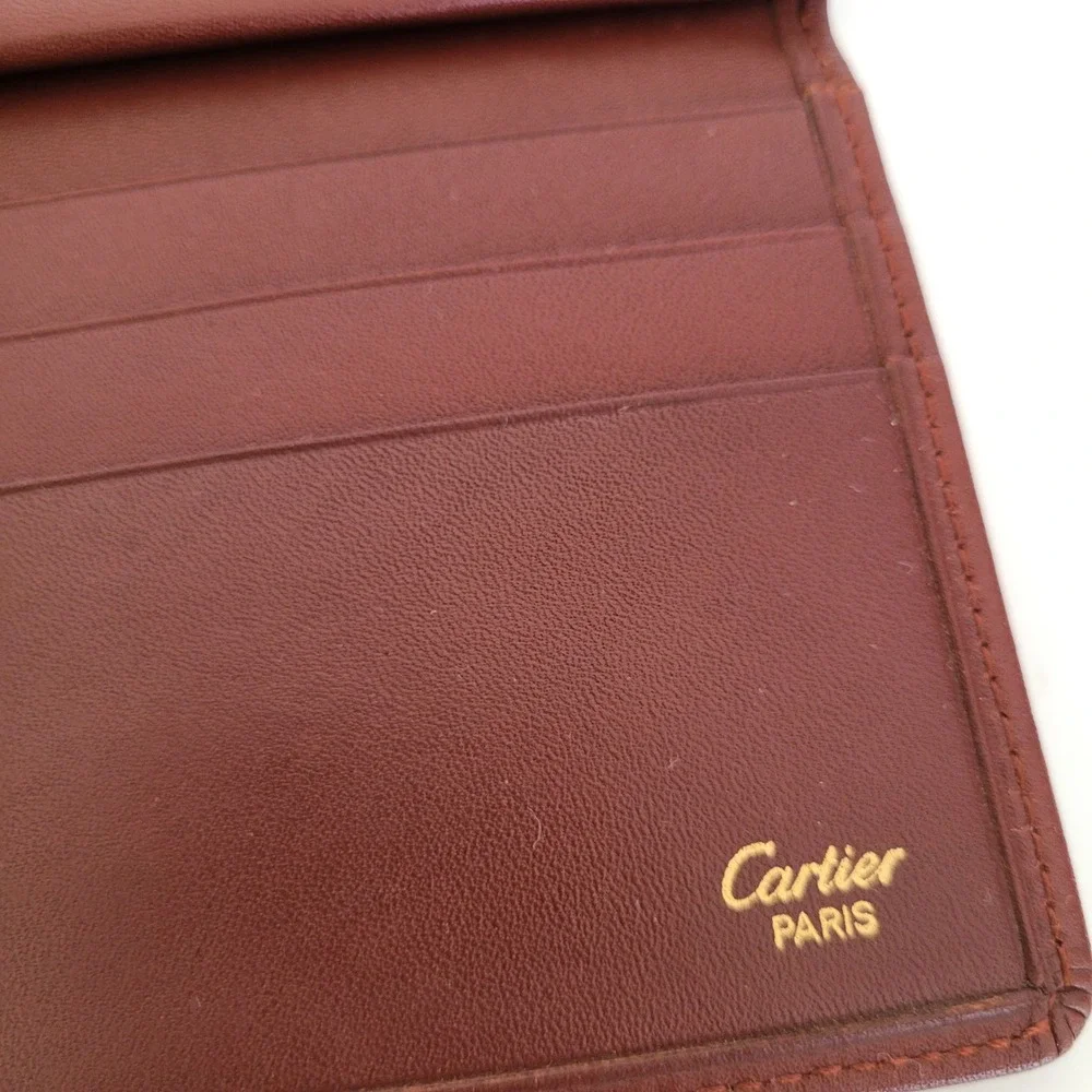 Cartier Paris Must de Cartier Burgundy Leather Card Holder Wallet Gold Corners